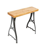 repurposed 19th century vintage american industrial "companion" treadle lathe freestanding stationary side table with solid maple wood top