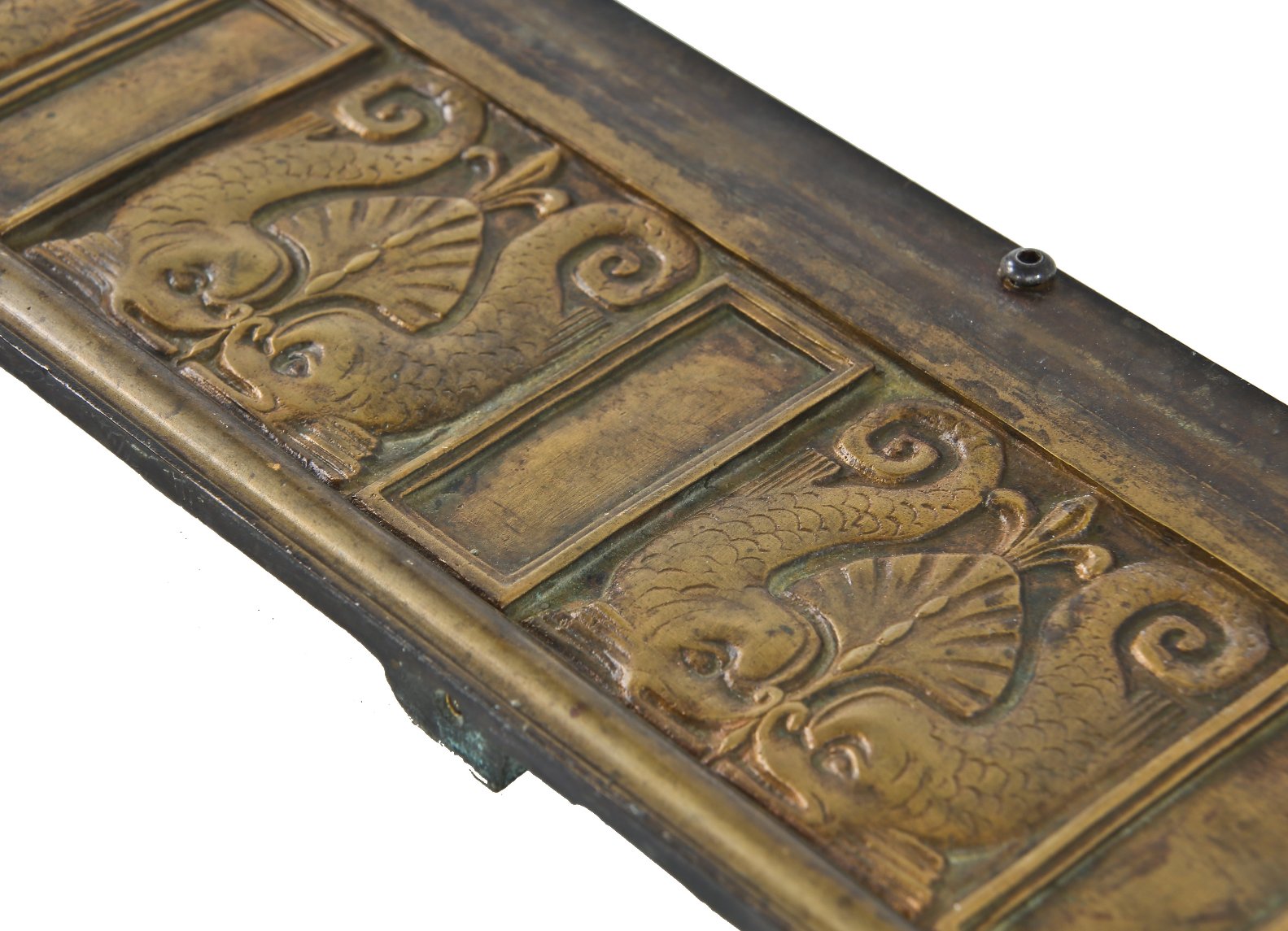 very rare late 19th century original figural cast bronze fisher building interior elevator cab single-sided frieze panel with mythical creatures