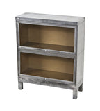 original and intact american industrial double unit factory office cold-rolled folded and pressed steel barrister bookcase with sliding glass doors