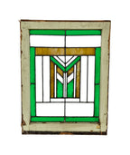 impressive c. 1915-20 american leaded art glass prairie school style chicago bungalow geometric window with centrally located chevron window