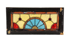 late 1880's american eastlake style chicago three-flat leaded stained glass transom window with centrally located segmented half-circle