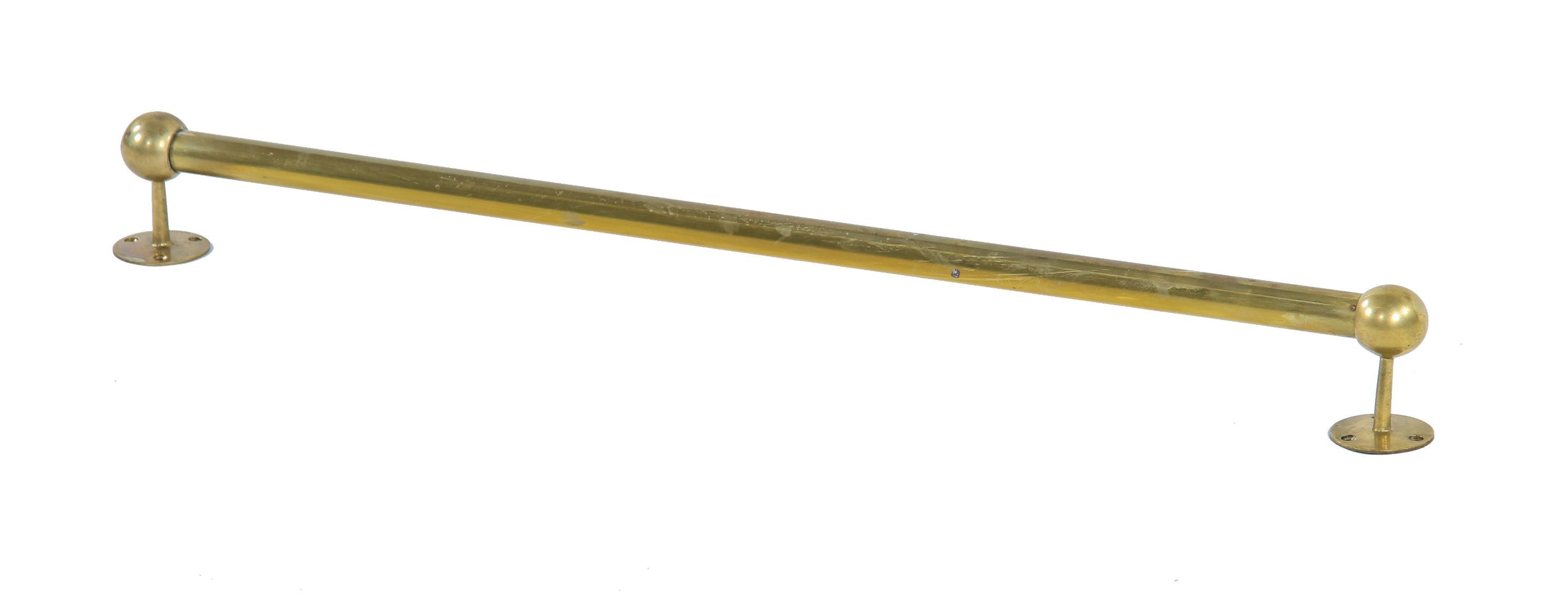 original and intact stationary interior commercial vestibule door yellow brass guard or handrail with lightly polished finish