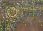 very rare museum quality c. 1920's original louis sullivan-designed polychrome lithographed steel stoveboard with structurally sound wood core