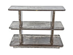largely intact c. 1940's american streamlined style pressed and folded furniture sheet steel three-tier product display rack