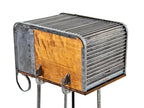 refinished original and intact early 20th century american industrial portable "uhl art steel" stenographer combination roll-top and drop-leaf table or desk