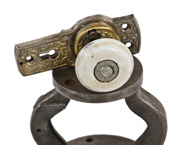 late 19th century american antique victorian era unique patented interior residential lever doorknob with matching backplate