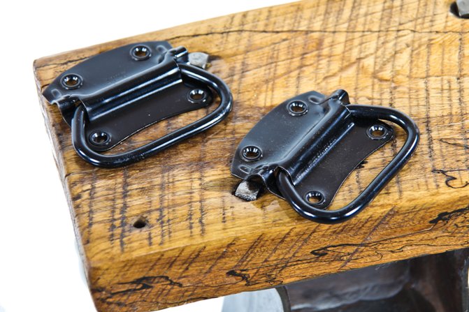 original and intact american c. 1930's depression era new old stock stanley heavy gauge steel black enameled oversized trunk handles