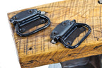 original and intact american c. 1930's depression era new old stock stanley heavy gauge steel black enameled oversized trunk handles