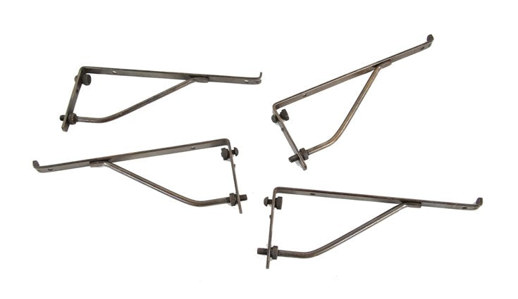 group of matching original c. 1920's american "garcy" bronze plated solid steel drugstore apothecary cabinet glass shelf brackets