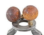 two matching original late 19th century varnished solid oak wood ball-shaped interior residential passage door handles with brass shanks