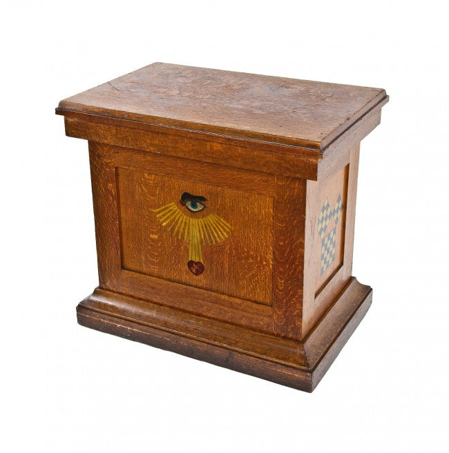 early 20th century antique american chicago area fraternal lodge solid golden oak wood oddfellow hall podium with intact hand-painted polychromatic symbols