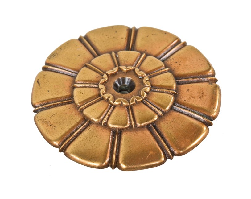 highly stylized c. 1920's ornamental cast bronze flush mount petaled floral rosette or medallion salvaged from the cook county criminal courthouse building