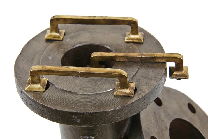 three matching original early 20th century antique american craftsman or mission style cast brass built-in cabinet drawer pulls