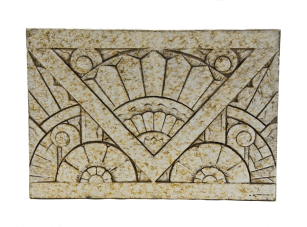 impressive original and intact american depression era c. 1930's nortown theater exterior speckeled glaze art deco terra cotta frieze panel