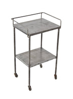 c. 1940's original american vintage medical brushed folded and pressed steel hospital operating room rolling two tier supply cart or workstation