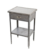 c. 1930's american vintage medical stationary hospital cold-rolled steel side table with single pull-out drawer and welded joint undershelf