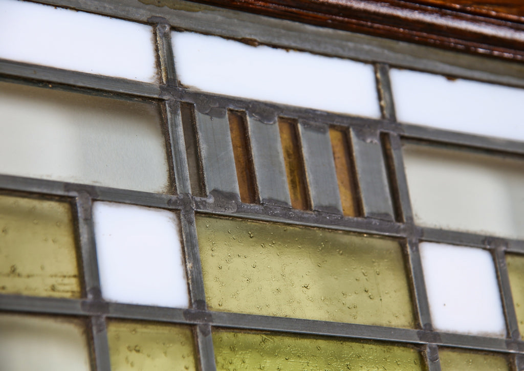 pair of matching original and intact early 20th century interior residential art glass and oak wood swinging doors attributed to william drummond