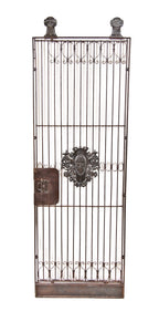late 19th century original refinished wrought and cast iron ornamental interior y.w.c.a. hotel building elevator door with emblematic cartouche