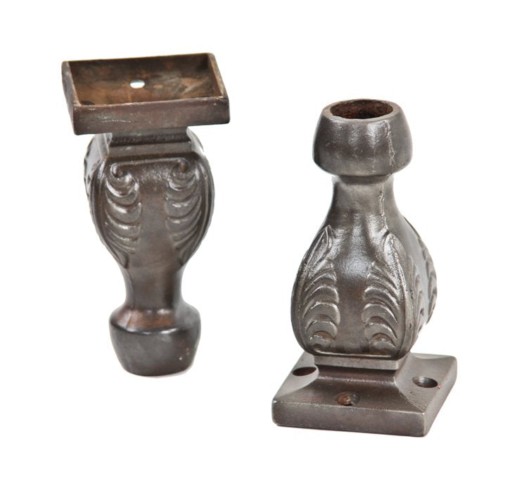 matching set of original early 20th century antique american ornamental cast iron store showcase or display cabinet legs with embossed leafage