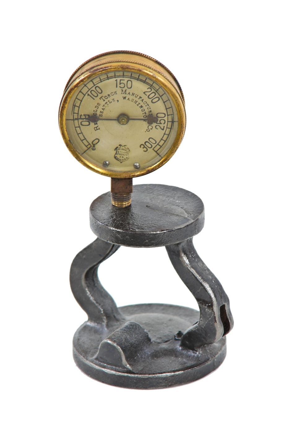 c. 1920's vintage american industrial factory machine shop reynold's welding tank pressure gauge with brass bezel with beveled glass face