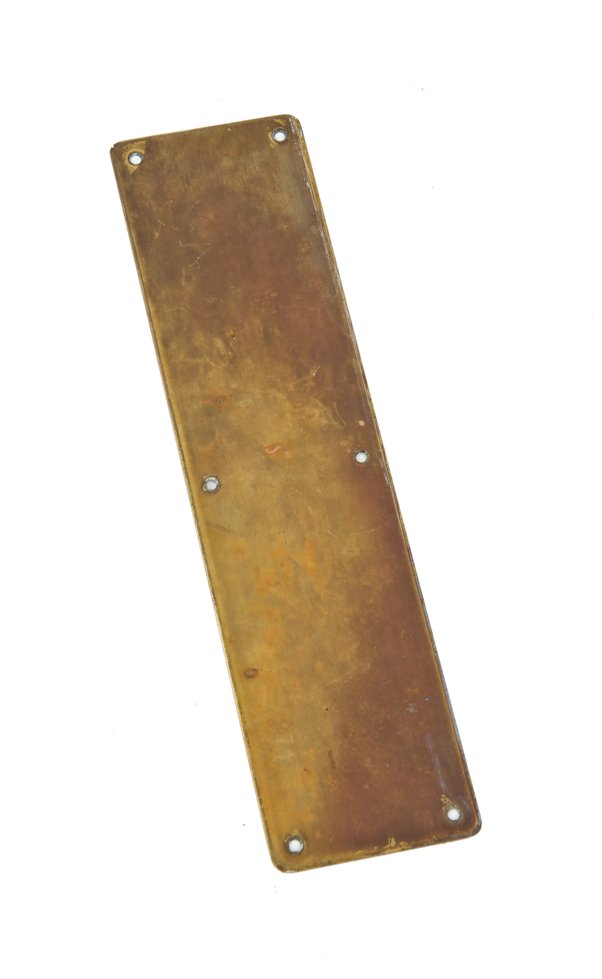 unornamented c. 1920's original american single-sided cast bronze flush mount swinging door oversized push plate with age appropriate wear