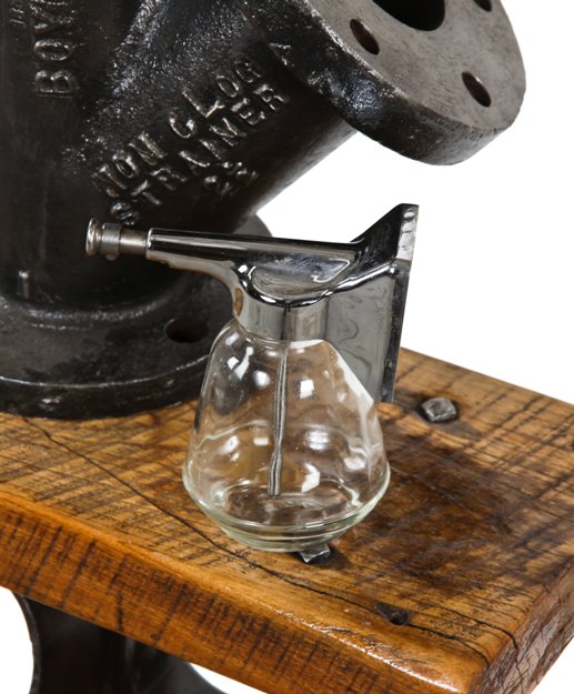 fully functional late 1930's american vintage industrial model "b6" wall-mount polished chrome and pressed glass liquid soap dispenser