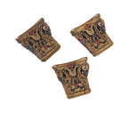 three matching early 20th century american antique polychrome enameled walnut wood cabinet pilaster capitals with detailed gesso ornament