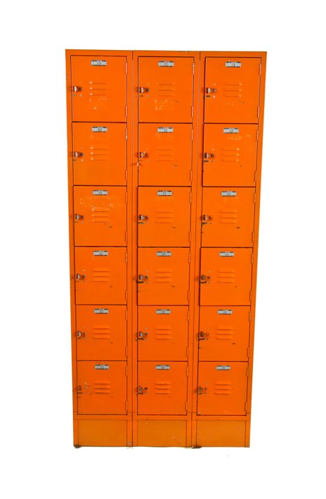 completely intact bright orange enameled heavy gauge steel six tier ch ...
