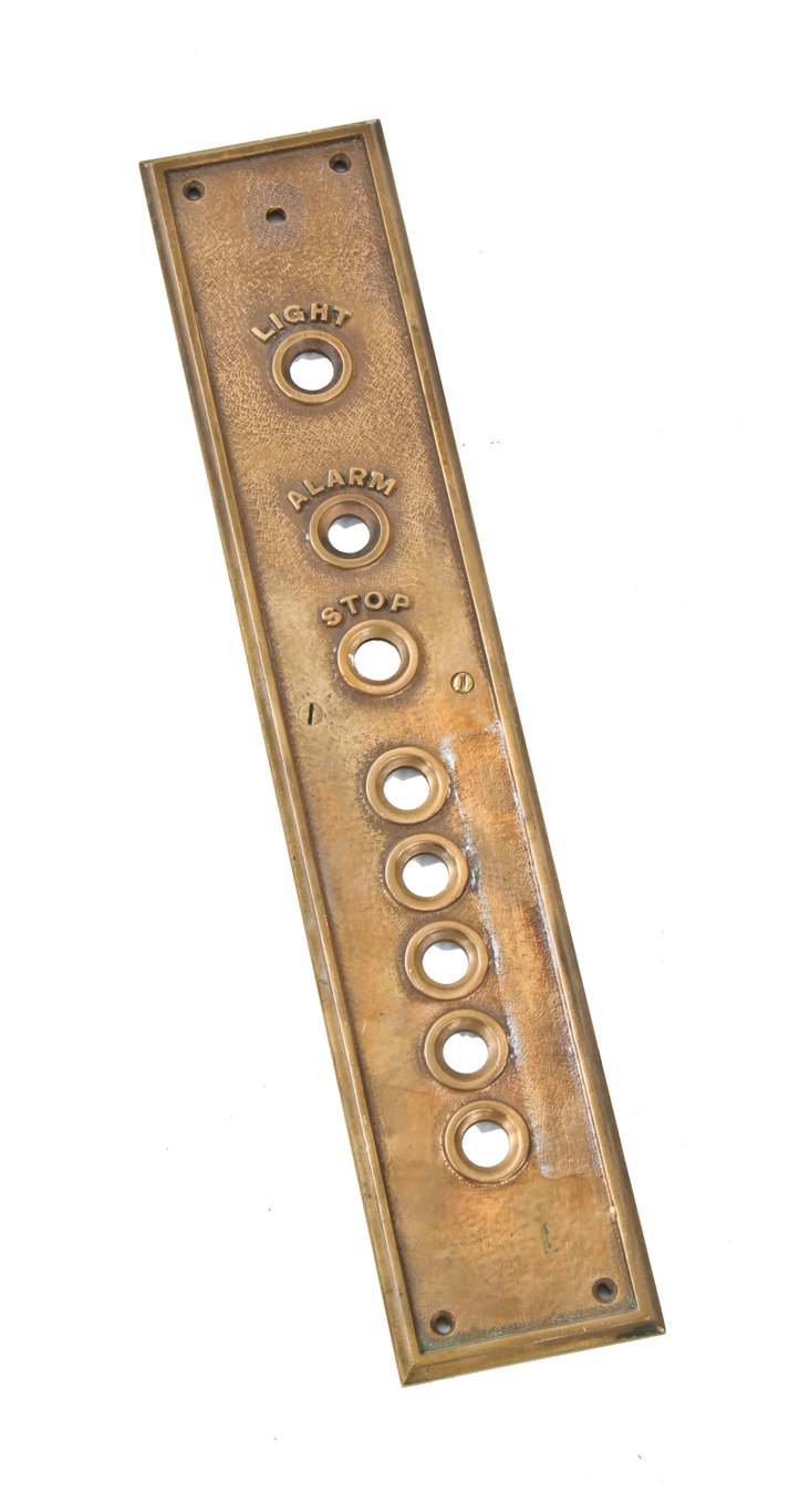 largely intact early 1920's american industrial wall-mount cast bronze otis factory building elevator cab floor indicator panel with nicely aged patina