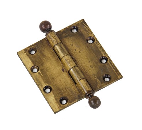 c. 1880's antique american unornamented cast brass interior residential passage door loose pin hinge with original and intact ball finials