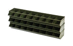 set of three c. 1930's american vintage industrial reinforced multi-unit stackable "small parts" nesting bins with original army green baked enameled finish