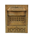 fully functional complete and all original c. late 19th century american victorian era ornamental cast iron fireplace gas insert with embellished protruding hood