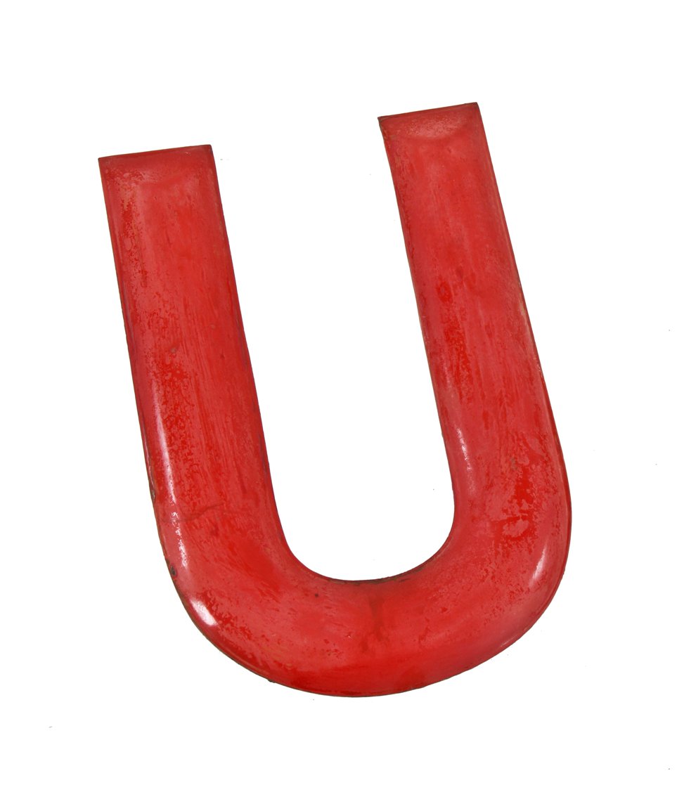 american vintage industrial depression era single-sided heavy gauge red porcelain enameled steel exterior service station letter sign