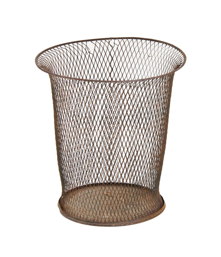 c. 1910-20 american vintage industrial "nemco" expanded or "slitted" metal factory office waste basket with flared rim