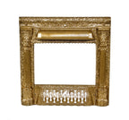 c. 1890's american antique victorian era metallic gold enameled ornamental cast iron interior residential fireplace surround with intact ash grate