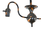 original early 20th american interior residential victorian era double arm electric pendant ceiling light fixture with intact oxidized copper-plated finish