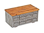 repurposed c. 1950's vintage american industrial cold-rolled steel compartmentalized diminutive cabinet with newly added cedar wood top