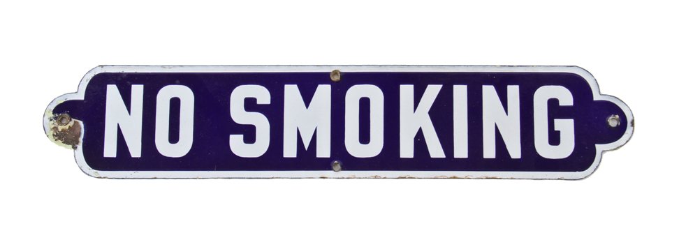 largely intact late 1920's american interborough rapid transit company "no smoking" new york city subway station cobalt blue informational sign