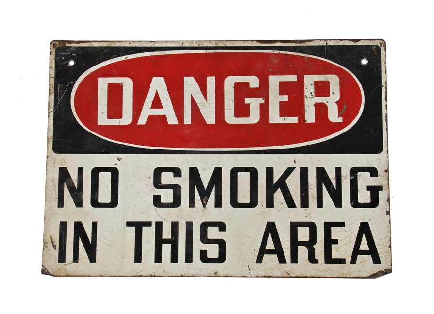 vintage american industrial c. 1940's "no smoking" baked enameled die cut steel general electric oversized factory sign