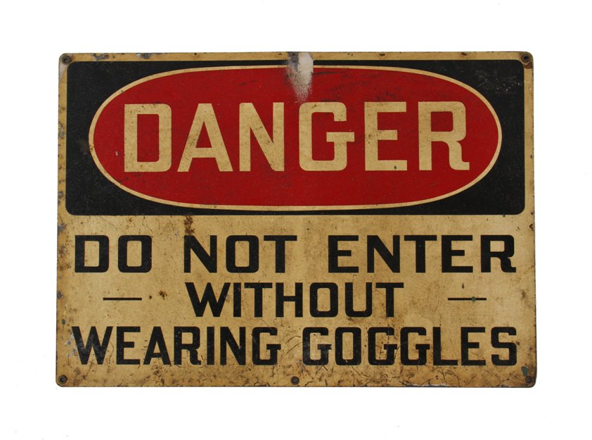 original early 1940's vintage american industrial j. w. stonehouse-designed "do not enter" factory machine shop cautionary or danger sign