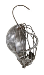 c. 1910 brushed steel vintage american industrial "loxon" galvanized steel light bulb guard or cage with intact sheet metal reflector