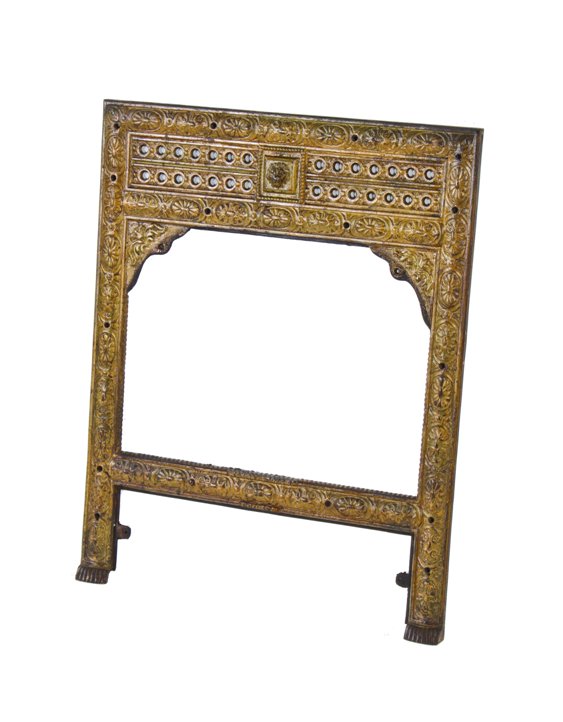 partially intact late 19th century american ornamental cast iron figural fireplace gas insert grate surround with centrally located lion head