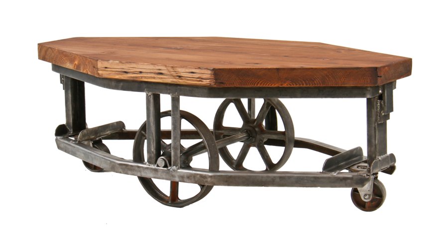 unusually-shaped and distinctive looking c.. 1930's american industrial all-welded tubular steel steel mill factory cart with newly added tabletop
