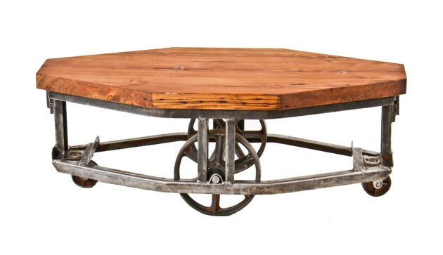 unusually-shaped and distinctive looking c.. 1930's american industrial all-welded tubular steel steel mill factory cart with newly added tabletop