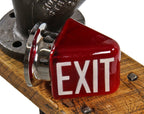 single c. 1930's american depression era double-sided ruby red glass wedge-shaped "exit" light with chrome fitter