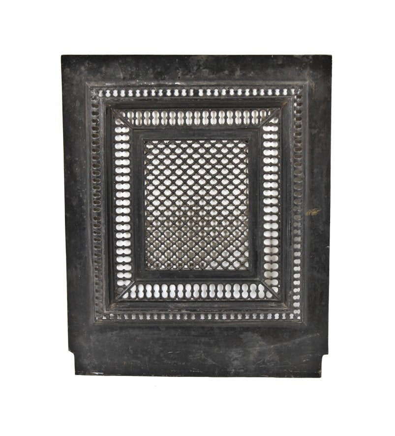original 19th century antique american victorian era ornamental cast iron interior residential summer cover with quatrefoil design motif