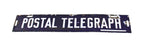 hard to find early 20th century cobalt blue porcelain enameled rolled iron "postal telegraph" double-sided hanging office building sign
