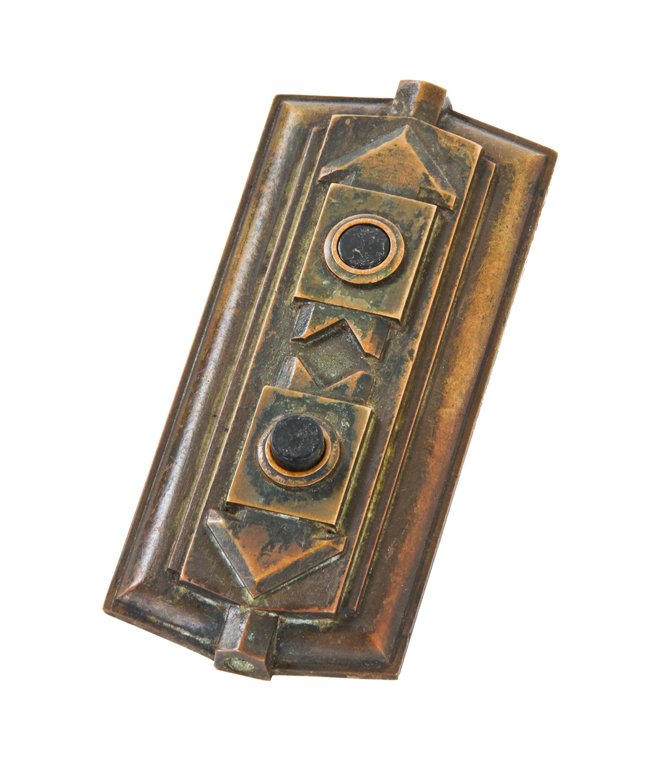 original late 1920's american art deco style cast bronze los angeles stock exchange building interior elevator car push button backplate
