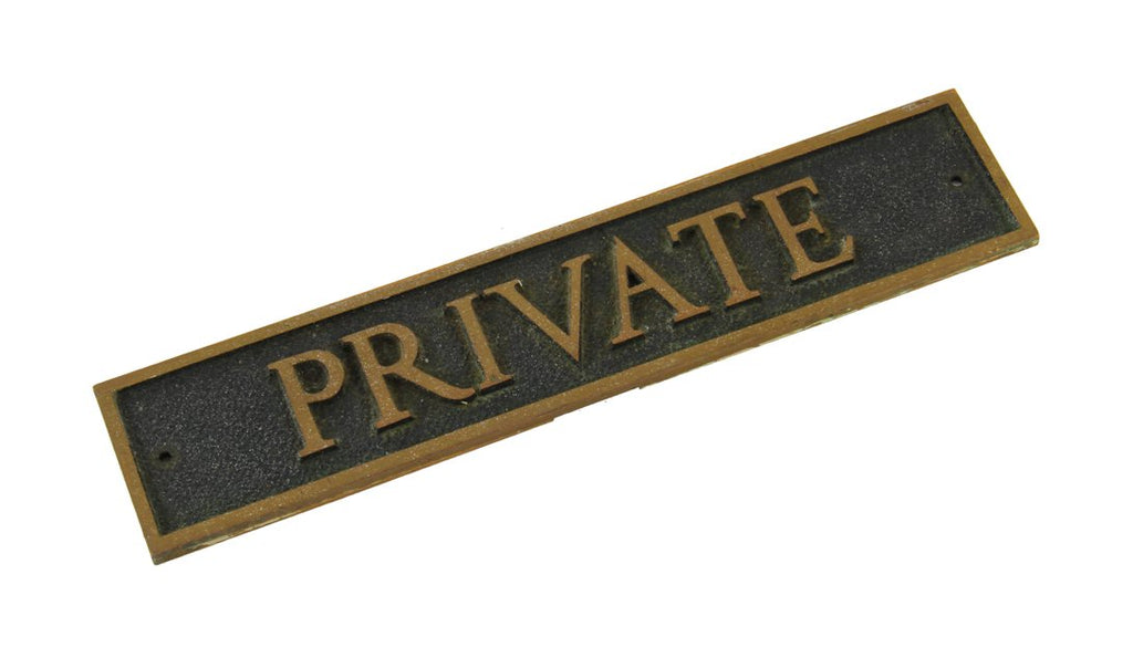 late 1920's american single-sided flush mount cast bronze "private" rothschild nurses' residence building lavatory door plaque