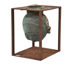 original c. 1966 deluxe reading toy factory oxidized copper production doll head mold firmly attached to welded joint steel frame